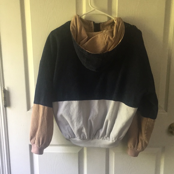 Navy/white/tan color blocked corduroy bomber jacket - Picture 2 of 3